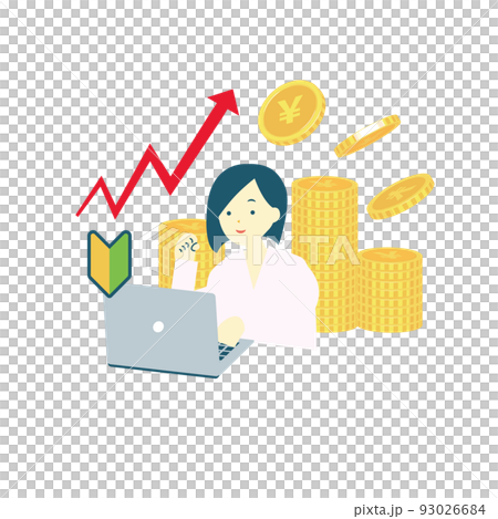 一位初學者很高興在她的電腦/金錢/投資上看到向上的圖表 一位初學者很高興在她的電腦/金錢/投資上看到向上的圖表 93026684