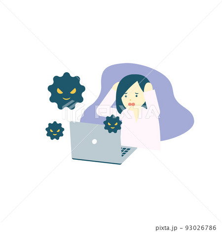 パソコンがウイルスに感染してショックを受ける女性 93026786