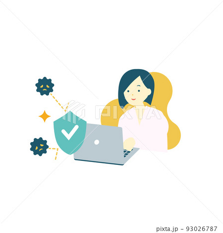セキュリティソフトでウイルス対策されたパソコンを使う女性 93026787