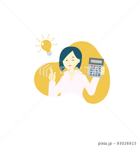 計算ばっちりな女性と電球アイコン　/ビジネス/お金/家計簿 93026915