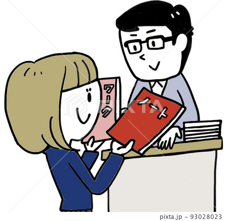 先生に提出物を渡す女子学生 93028023
