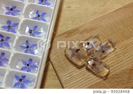 瑠璃色のボリジの花のアイスキューブ 93028408
