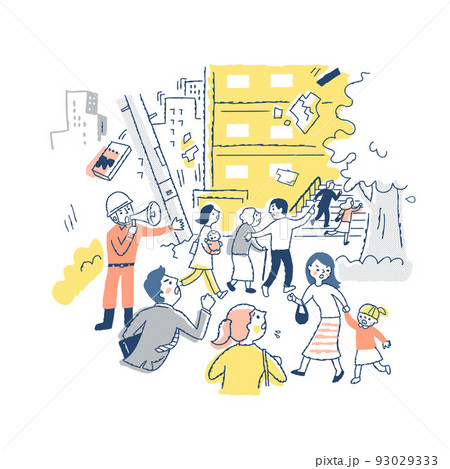 地震発生で逃げる人々 地震発生で逃げる人々 93029333