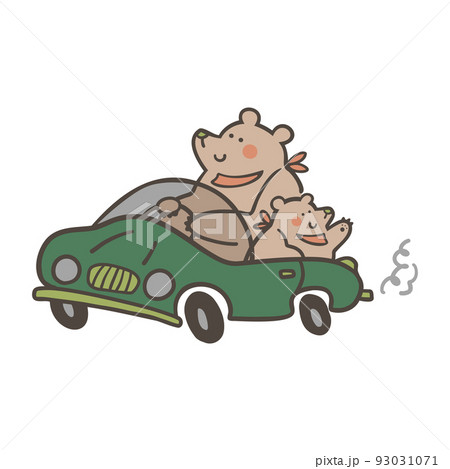 車に乗ったクマの親子の手描きイラスト 車に乗ったクマの親子の手描きイラスト 93031071