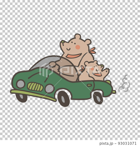 車に乗ったクマの親子の手描きイラスト 車に乗ったクマの親子の手描きイラスト 93031071