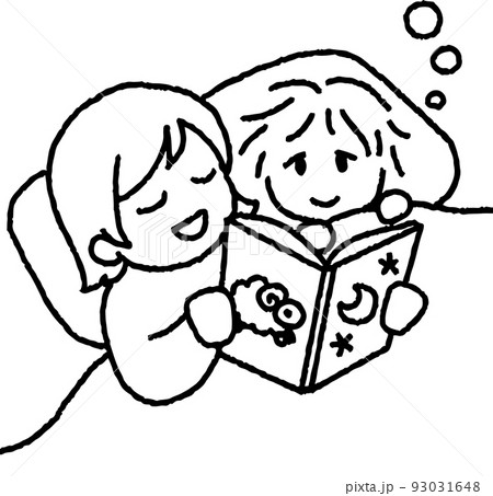絵本を読んで男の子を寝かしつける女性のイラスト 93031648