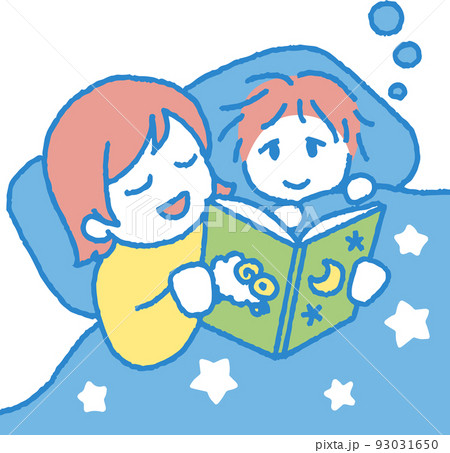絵本を読んで男の子を寝かしつける女性のイラスト 絵本を読んで男の子を寝かしつける女性のイラスト 93031650