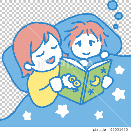 絵本を読んで男の子を寝かしつける女性のイラスト 絵本を読んで男の子を寝かしつける女性のイラスト 93031650