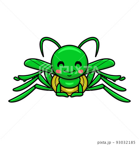 Cute little mantis cartoon character	 93032185