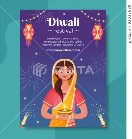 Indian Celebrating Diwali Day Poster Template Hand Drawn Cartoon Flat Illustration Indian Celebrating Diwali Day Poster Template Hand Drawn Cartoon Flat Illustration 93033680