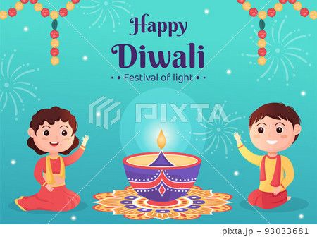 Indian Celebrating Diwali Day Background Template Hand Drawn Cartoon Flat Illustration 93033681