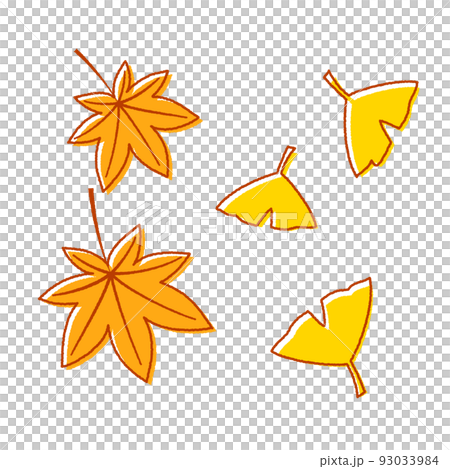 簡單手繪秋葉和銀杏 93033984
