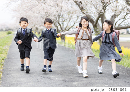 入学式イメージ 桜並木を歩く新一年生 入学式イメージ 桜並木を歩く新一年生 93034061