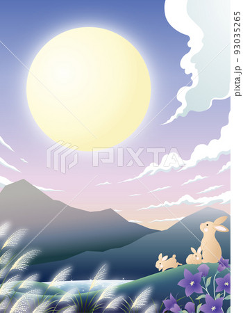 中秋の名月 お月見 兎 家族のイラスト素材