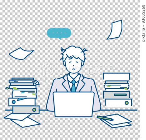 一個忙碌的商人的插圖素材沒有進展的無紙化工作 93035269