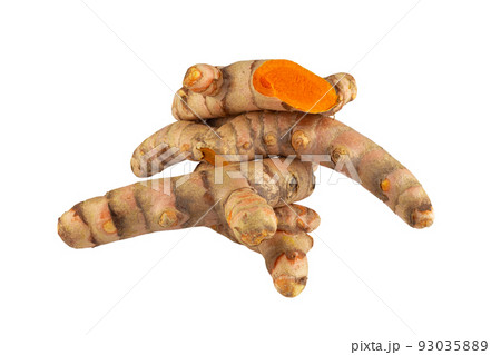 Turmeric Herb Contains Bioactive Compounds isolated over white background. Turmeric Herb Contains Bioactive Compounds isolated over white background. 93035889