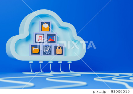 3d rendering concept cloud computing technology. Electronic files storage on cloud. 3d rendering concept cloud computing technology. Electronic files storage on cloud. 93036019