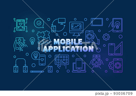 Mobile Application vector outline colored horizontal banner Mobile Application vector outline colored horizontal banner 93036709