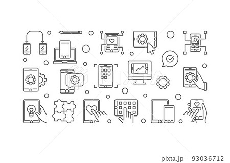 Mobile App Development vector outline horizontal illustration 93036712