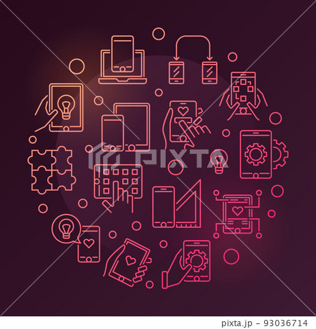Round vector colorful illustration with smartphone line icons Round vector colorful illustration with smartphone line icons 93036714