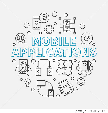 Mobile Applications vector round illustration in thin line style Mobile Applications vector round illustration in thin line style 93037513