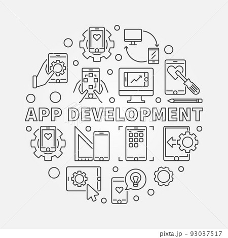 App Development vector round illustration in thin line style App Development vector round illustration in thin line style 93037517