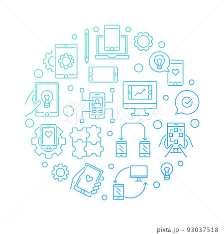 App Development vector round blue concept outline illustration App Development vector round blue concept outline illustration 93037518
