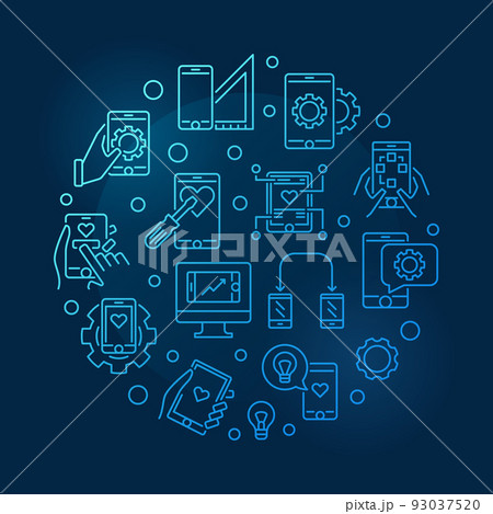 Mobile App Development vector round blue thin line illustration Mobile App Development vector round blue thin line illustration 93037520