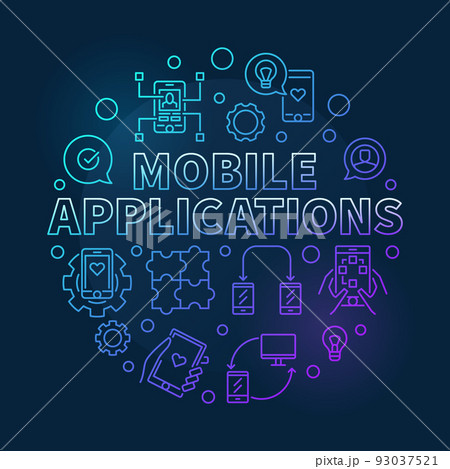 Mobile Applications vector round colored linear illustration Mobile Applications vector round colored linear illustration 93037521