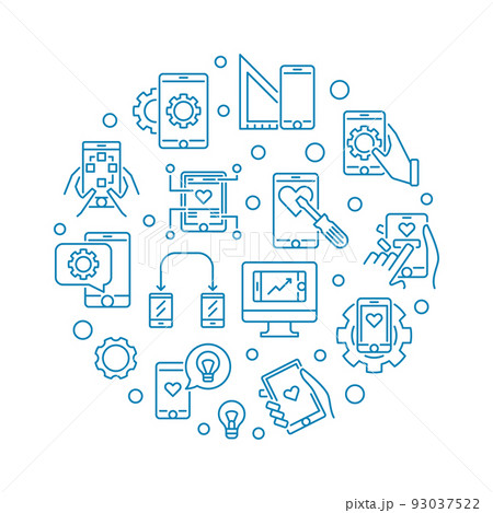 Mobile app Development vector round outline illustration Mobile app Development vector round outline illustration 93037522