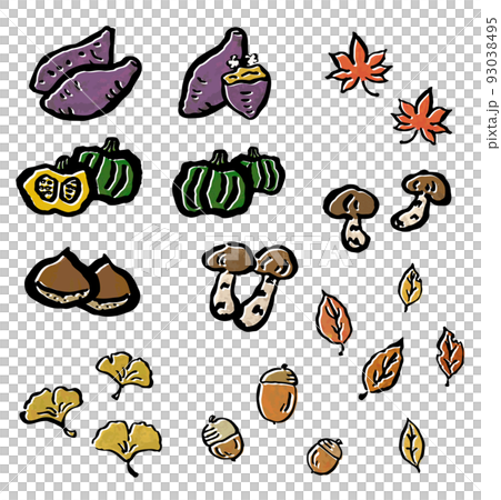 秋の味覚セット 筆で描いたイラスト 秋の味覚セット 筆で描いたイラスト 93038495