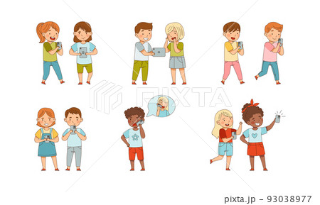 Little Children with Smartphone and Tablet pc Playing and Surfing Internet Vector Set Little Children with Smartphone and Tablet pc Playing and Surfing Internet Vector Set 93038977