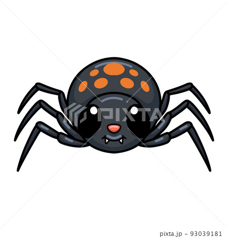 Cute little black spider cartoon	 93039181