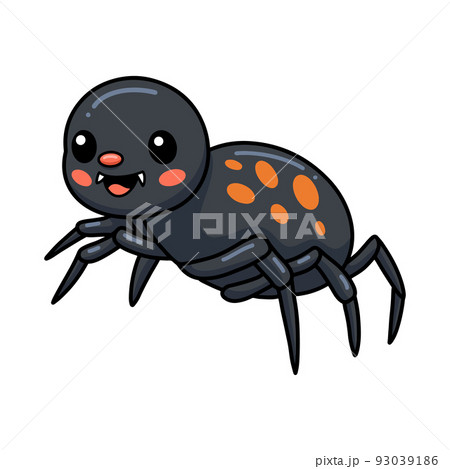 Cute little black spider cartoon	 93039186