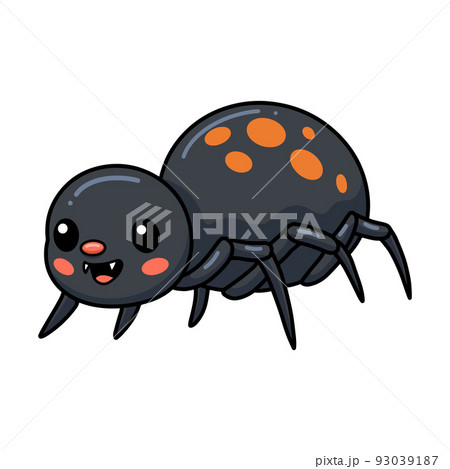Cute little black spider cartoon	 93039187