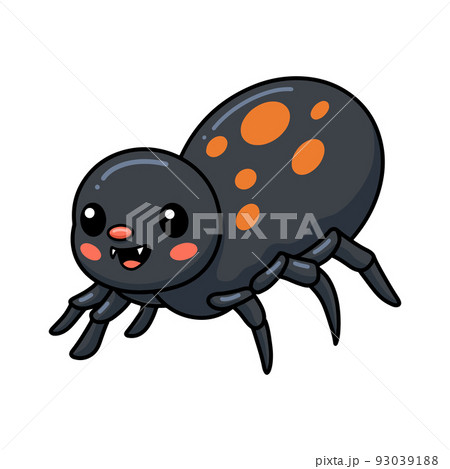 Cute little black spider cartoon	 93039188