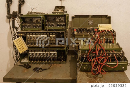 Albania, May 12, 2022 - communication equipment in a WWII bunker 93039323