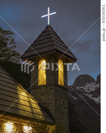 Theth, Albania, May 12, 2022 - small stone church Theth, Albania, May 12, 2022 - small stone church 93039361