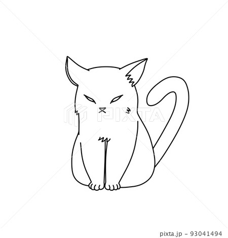 座っている鋭い目つきの猫（線画） 93041494