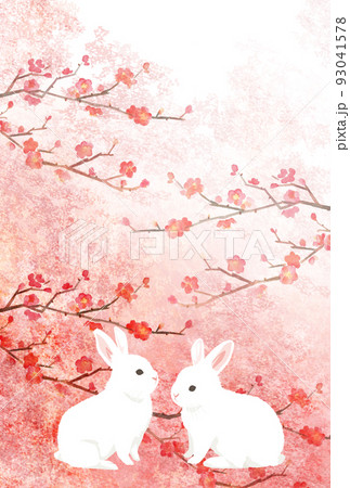 梅の花の背景とと二匹のウサギのイラスト 梅の花の背景とと二匹のウサギのイラスト 93041578