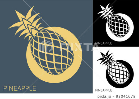 Juicy ripe pineapple symbol in circle. Harvesting tropical fruits. Simple black and white vector isolated on white background Juicy ripe pineapple symbol in circle. Harvesting tropical fruits. Simple black and white vector isolated on white background 93041678