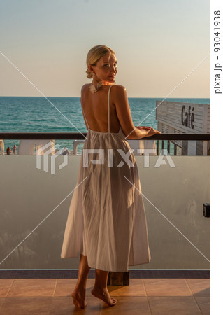 Sea mediterranean coast window sorrento view open room travel terrace, from woman female from people from happy person, portrait enjoy. Luxury freedom model, one 93041938
