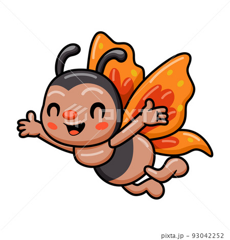Cute little butterfly cartoon flying	 93042252