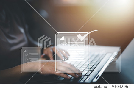 Signing electronic documents on digital documents Online, businessman with contract Electronic signature, e-signing, digital document management, paperless office, signing business contract concept, 93042969
