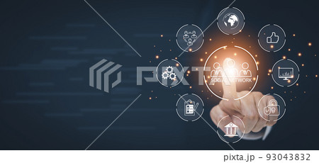 Businessman holds a smartphone with a Social network icon, Social media network, and marketing concept on virtual screen. Internet and business technology, Button power icon business web sign online. Businessman holds a smartphone with a Social network icon, Social media network, and marketing concept on virtual screen. Internet and business technology, Button power icon business web sign online. 93043832