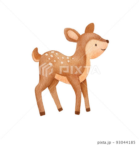 Watercolor Baby Deer character. Hand drawn cute fawn. Cartoon illustration isolated on white. 93044185