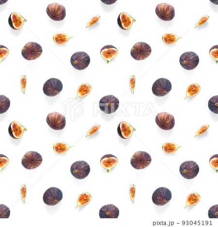 Seamless pattern with ripe figs. Tropical abstract background. Figs on the white background. Seamless pattern for print, textile, wallpapers 93045191