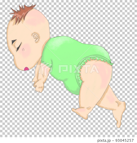 穿綠色衣服的嬰兒側身睡覺 93045257