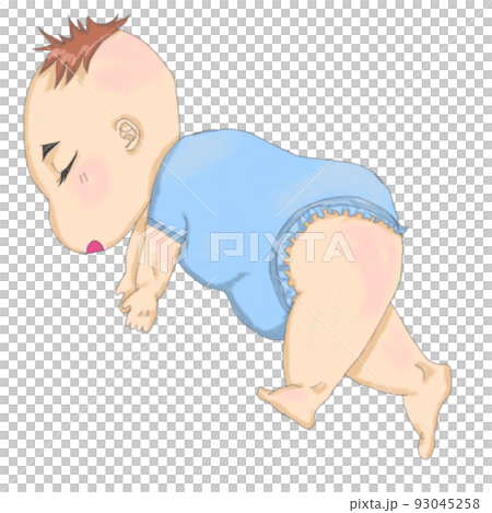 Baby in light blue clothes sleeping sideways Baby in light blue clothes sleeping sideways 93045258