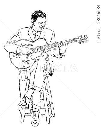 jazz, line drawing, guitar - Stock Illustration [93046634